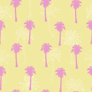 Palm tree pattern. Seamless hand drawn textures on exotic trendy background. Illustrazione stock
