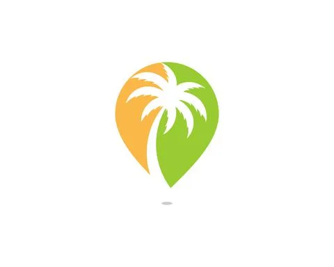 Palm tree in the point location shape logo Illustrazione stock
