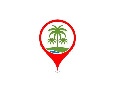 Palm tree in the point location symbol Stock Illustration
