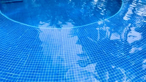 Palm tree reflection in blue pool water Video stock 237169630