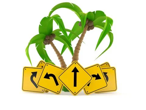 Palm tree with road signs Stock Illustration