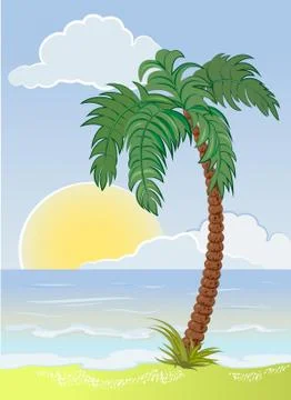 Palm tree on the sea beach Stock Illustration
