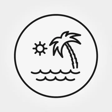 Palm tree by the sea. Icon. Vector. Editable Thin line. Stock Illustration