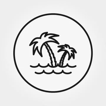 Palm tree by the sea. Icon. Vector. Editable Thin line. Stock Illustration