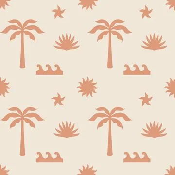 Palm tree seamless pattern. Beach boho tropical summer background Stock Illustration