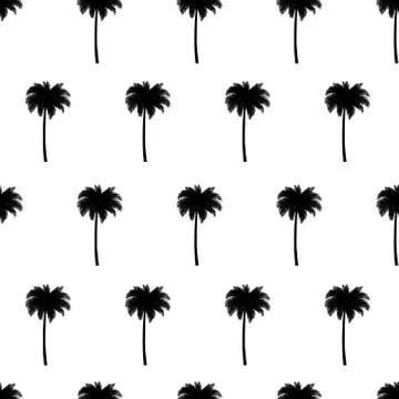 Palm tree seamless pattern in black, white colors. Stock Illustration