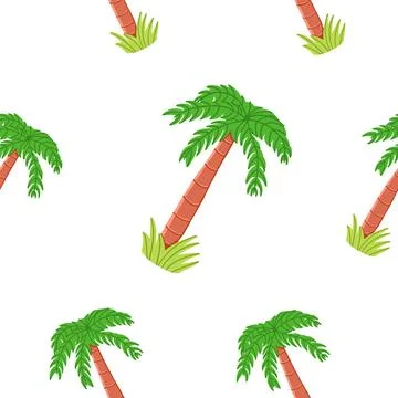 Palm tree seamless pattern in cartoon flat style Stock Illustration