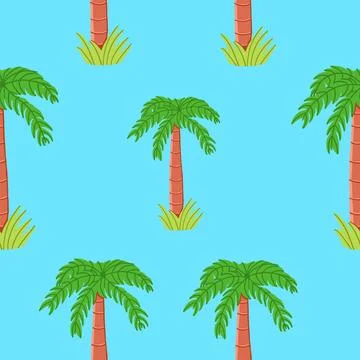 Palm tree seamless pattern in cartoon flat style Stock Illustration