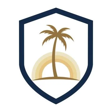 Palm Tree Shield Logo Design for Resort and Travel Brand. Stock Illustration