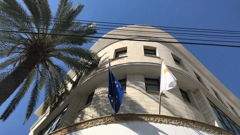 Palm Tree at the Side of Modern Corner Building Stock Footage 100075676