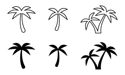 Palm tree silhouette icon set. Tropical leaf plant illustration. Exotic bla.. Stockillustratie