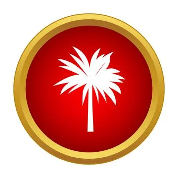 Palm tree silhouette on a red circle with golden frame Stock Illustration