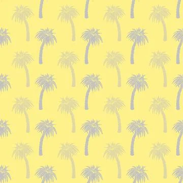 Palm tree silhouette seamless pattern design on yellow background Stock Illustration