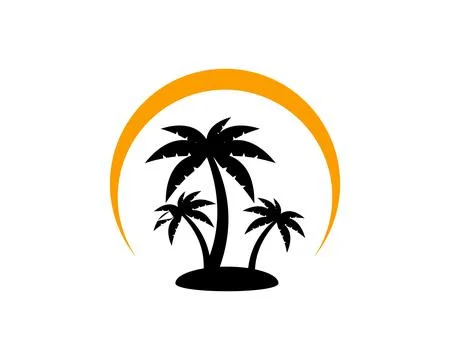 Palm tree silhouette with sunset Illustrazione stock