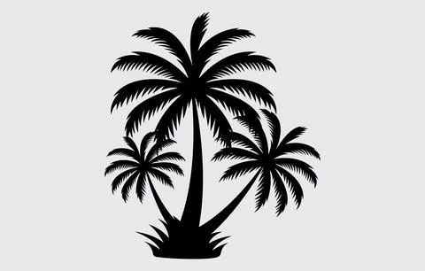 Palm tree silhouette vector art Illustration isolated on white background Stock Illustration