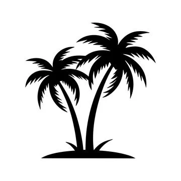 A palm tree silhouette on white background, Tropical palm tree Stock Illustration