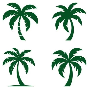Palm Tree Silhouettes Vector icon Set Stock Illustration