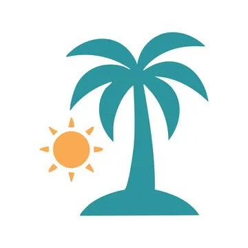 Palm tree sun icon. Simple illustration of a palm tree and sun, perfect for.. Stock Illustration