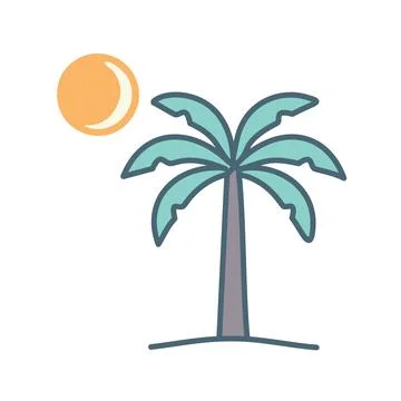 Palm tree sun. Single palm tree with sun illustration. Perfect for tropical.. Stock Illustration