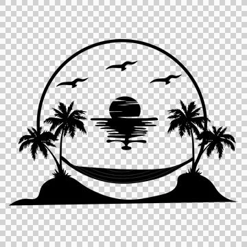 Palm Tree Sunset Beach Scene With Trees calm sun hammock Stock Illustration
