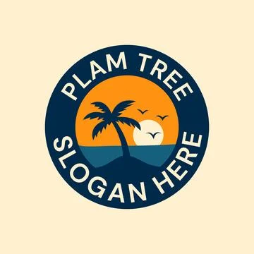 Palm tree sunset theme logo template Stock Illustration