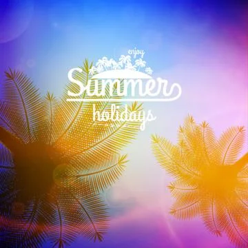 Palm Tree Sunset typography poster. Stock Illustration