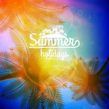 Palm Tree Sunset typography poster. Stock Illustration