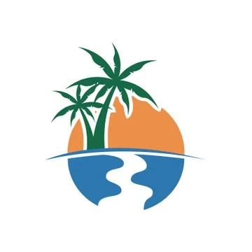 Palm Tree Sunset View Illustration Design Stock Illustration