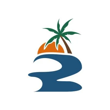 Palm Tree Sunset View Vector Illustration Graphic Design Stock Illustration