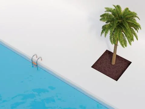Palm tree at swimming pool, 3D rendering Illustrazione stock