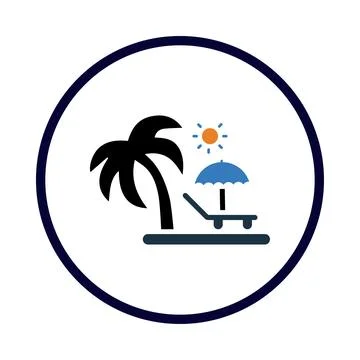 Palm tree, tree, sun, umbrella, bed, beach bed, sea beach summer icon Stock Illustration