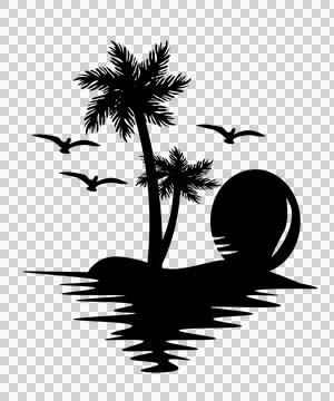 Palm Tree Trees And Sunset Silhouette beach scene Stock Illustration