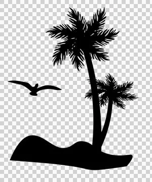 Palm Tree Trees On Island With Bird sky silhouette black Stock Illustration