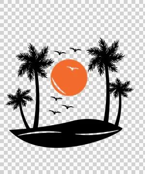 Palm Tree Tropical Island Trees Sunset Silhouette floating Stock Illustration