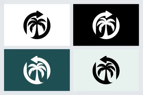 Palm Tree Tropical Logo Icon Set Stock Illustration