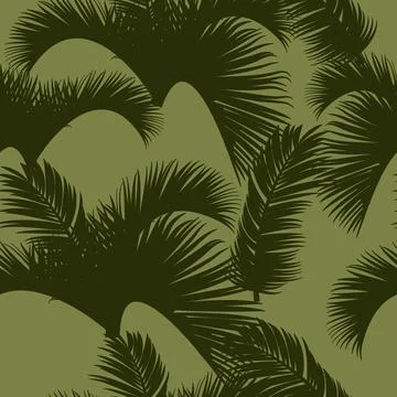 Palm tree tropical seamless pattern. Silhouettes of palm leaves. Stock Illustration