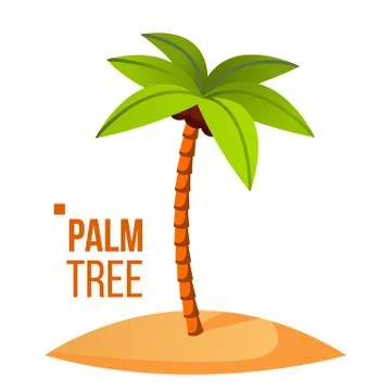 Palm Tree Vector. Green Leaf. Tropical Sand Beach. Isolated Flat Cartoon Stock Illustration
