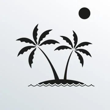 Palm tree. Vector palm trees on the island. Landscape icon. Stock Illustration