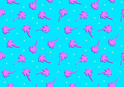Palm trees 90s seamless background Stock Illustration