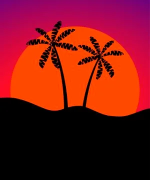 Palm trees against the background of the sun. Banner with space for text. Vec 스톡 일러스트
