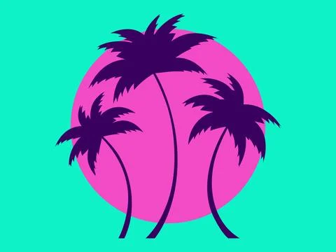Palm trees against the background of the sun in retro style. Tropical palm .. Stock Illustration