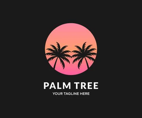 Palm trees against a gradient sun. Outlines of tropical palm trees at sunset. Stock Illustration