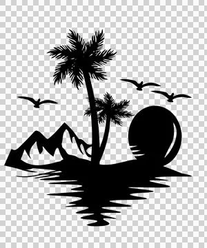 Palm Trees And Mountain Sunset Reflection landscape Stock Illustration