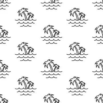 Palm trees and the sea. Pattern. Seamless vector illustration. Line. Flat. Stock Illustration