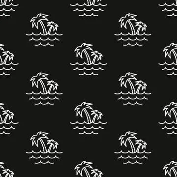 Palm trees and the sea. Pattern. Seamless vector illustration. Line. Flat. Stock Illustration