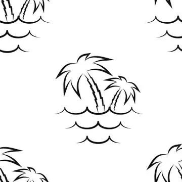 Palm trees and the sea. Pattern. Seamless vector illustration. Art Line. Flat Stock Illustration