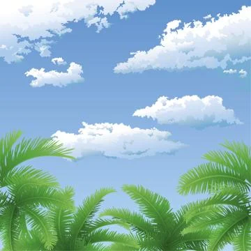 Palm trees and sky with clouds イラスト素材