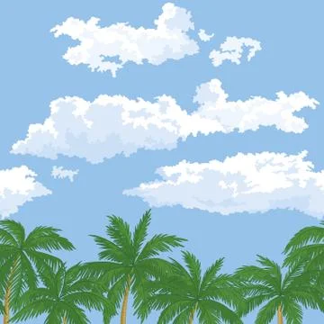 Palm trees and sky with clouds, seamless Stock Illustration