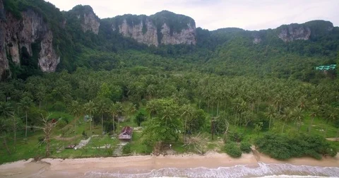 Palm Trees And Steep Cliffs at Ton Sai Beach, Railay, Krabi, Thailand, Ascending 스톡 동영상 78661364