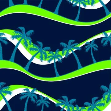 Palm trees and waves seamless pattern Stock Illustration